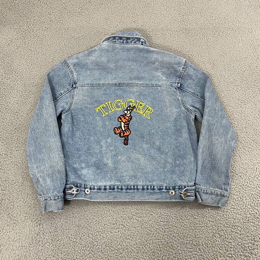 VTG Disney Winnie The Pooh Tigger Jean Jacket Women M Blue 90s Denim - Picture 9 of 16